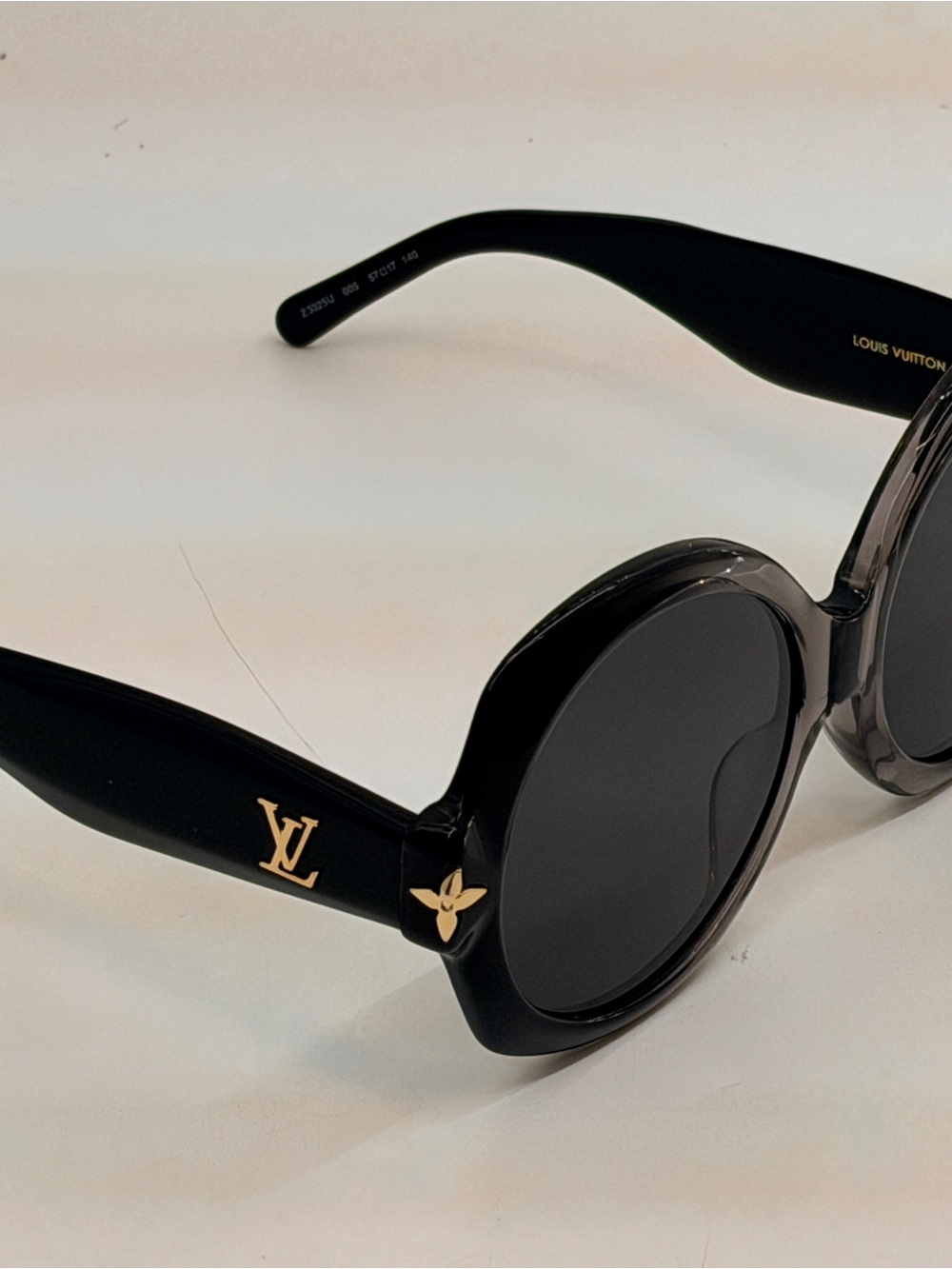 Louis Vuitton Black Round Sunglasses with Gold LV Accents